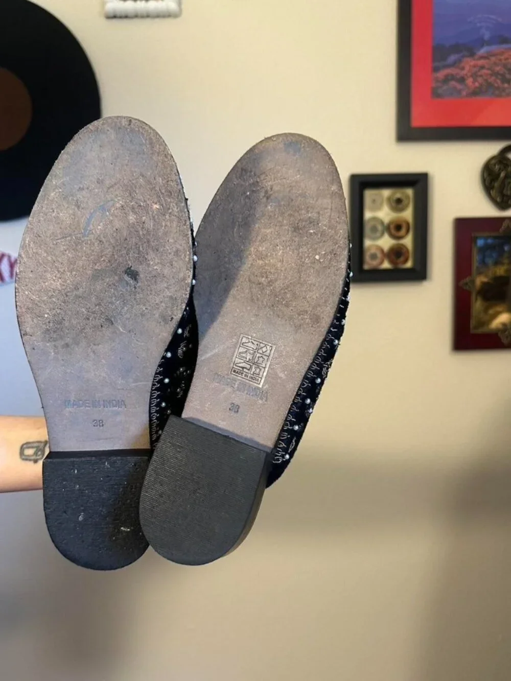 Free People Dark Blue Velvet Cosmic Loafer Mules